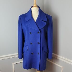TALBOTS VTG Blue Purple Wool Blend Nautical Double Breasted Dress Pea Coat Sz 12